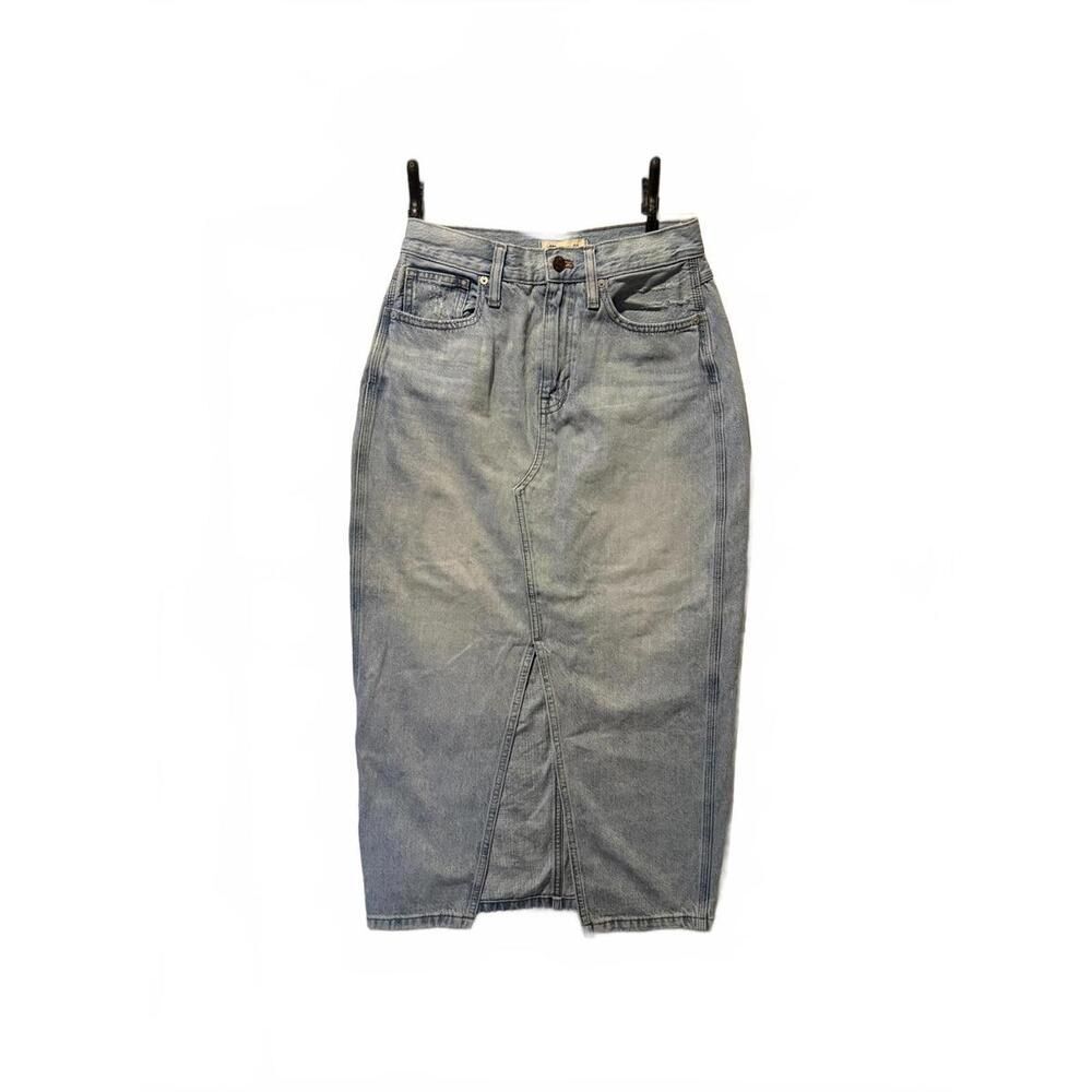 Madewell Light Wash Denim Midi Skirt with Front Slit Sz 26